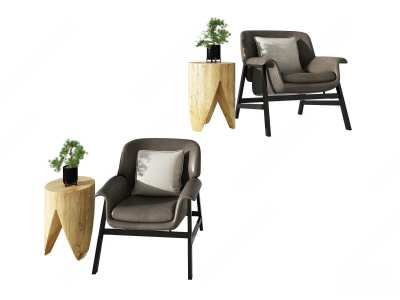 现代椅子茶几组合3D模型下载